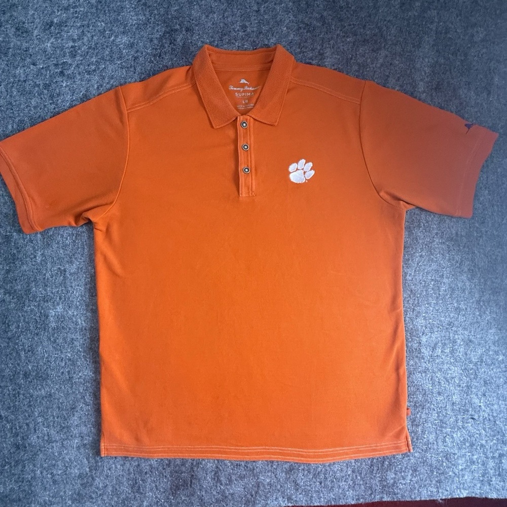 Tommy Bahama Clemson Tigers Polo Shirt Mens‎ L Orange Supima Cotton Golf NCAA